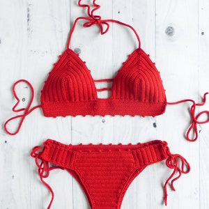 Crochet Bikini Set, Cheeky Bikini, Knitted Bikini, Boho Bikini, Handmade Swimsuit, Cheeky Swimwear, Womens Swimwear, Sexy Bikini image 1