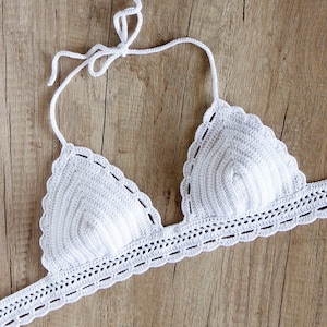 White Crochet Bikini Top - Crochet Halter Bikini Top - Crochet Bra Top - Crochet Bralette - Crochet Swimsuit - Crochet Triangle Bikini Top