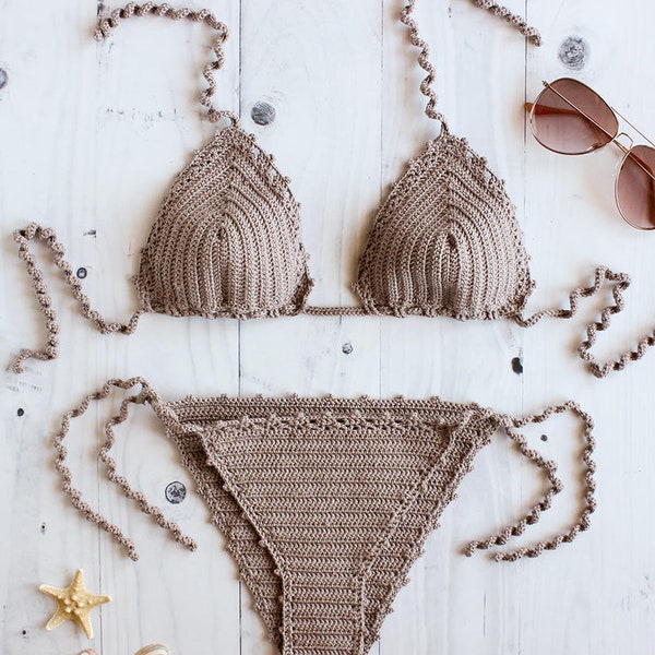 Brazilian Bikini Set Guava, Triangle Crochet Bikini Set, Crochet Bathing Suit, Crocheted Swimsuit, Gypsy Bohemian Bikini, Crochet Swimwear