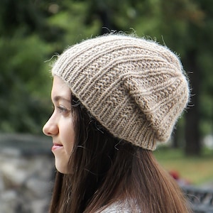 Slouchy Beanie, Wool Woman Beanie, Slouchy Women Hat, Ribbed Beanie, Alpaca Wool Knit Beanie, Slouchy Knitted Hat, Adult Womens Beanie Hat image 1