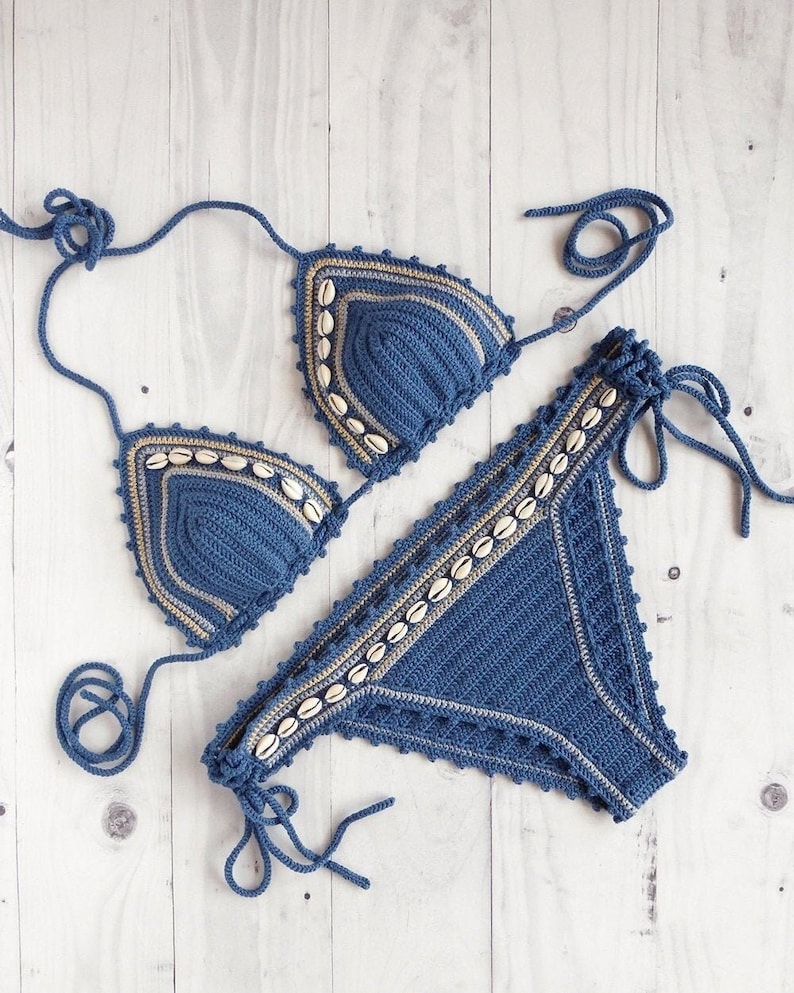 Crochet Bikini Set With Sea Shells Bohemian Crochet Swimwear Etsy