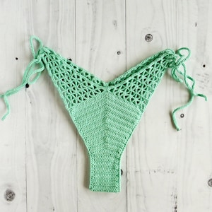 Crochet High Leg Thong Bottoms Feijoa - Crochet Bikini Bottom
