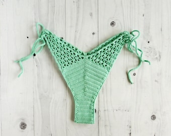 Crochet High Leg Thong Bottoms Feijoa - Crochet Bikini Bottom