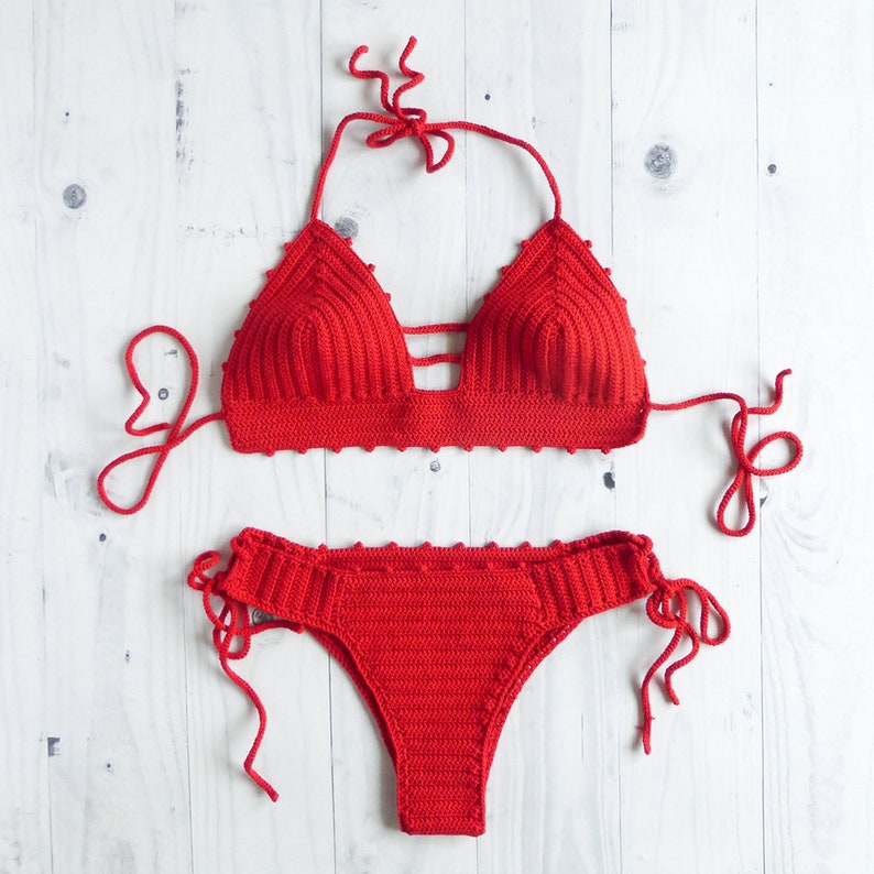 Crochet Bikini Set, Cheeky Bikini, Knitted Bikini, Boho Bikini, Handmade Swimsuit, Cheeky Swimwear, Womens Swimwear, Sexy Bikini image 1