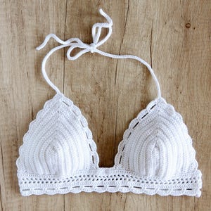 White Crochet Bikini Top Crochet Halter Bikini Top Crochet Bra Top Crochet Bralette Crochet Swimsuit Crochet Triangle Bikini Top image 2