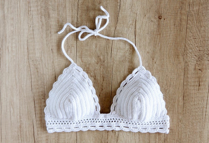 White Crochet Bikini Top Crochet Halter Bikini Top Crochet Bra Top Crochet Bralette Crochet Swimsuit Crochet Triangle Bikini Top image 2