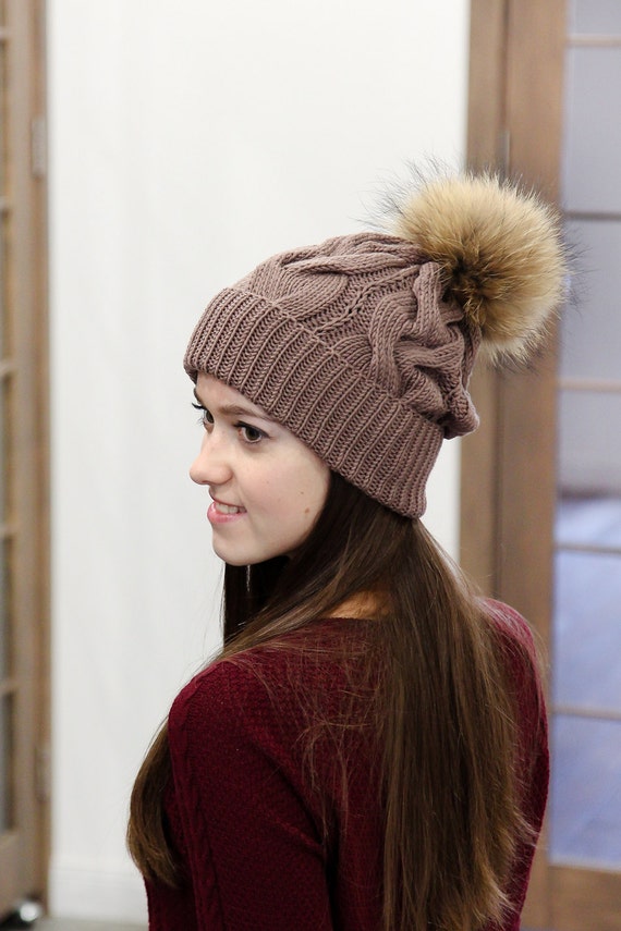 Brown Knitted Hat - Merino Wool Beanie - Womens Hat Trendy  display picture 2