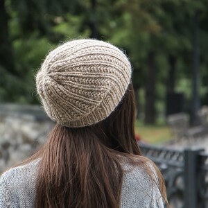 Slouchy Beanie, Wool Woman Beanie, Slouchy Women Hat, Ribbed Beanie, Alpaca Wool Knit Beanie, Slouchy Knitted Hat, Adult Womens Beanie Hat image 3