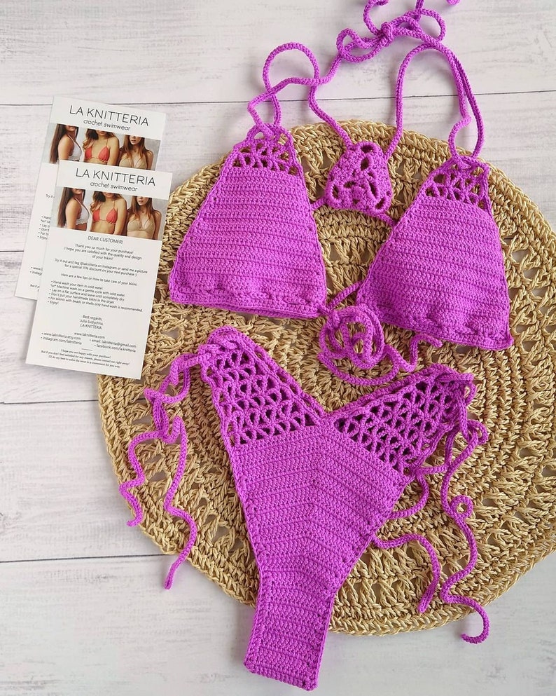 Sexy Crochet Bikini High Cut Thong Bikini Hig Leg Thong - Etsy