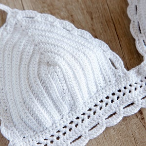 White Crochet Bikini Top Crochet Halter Bikini Top Crochet Bra Top Crochet Bralette Crochet Swimsuit Crochet Triangle Bikini Top image 6