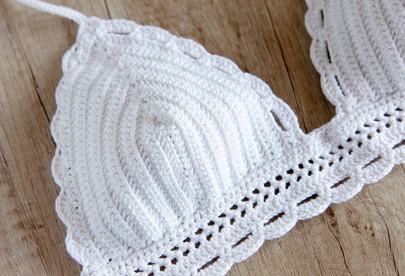 White Crochet Bikini Top Crochet Halter Bikini Top Crochet Bra Top Crochet Bralette Crochet Swimsuit Crochet Triangle Bikini Top image 6