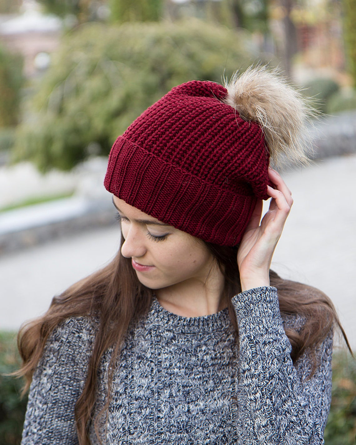 Black Knitted Beanie With Pompom main image 1