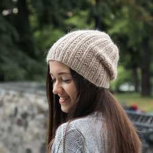 Slouchy Beanie, Wool Woman Beanie, Slouchy Women Hat, Ribbed Beanie, Alpaca Wool Knit Beanie, Slouchy Knitted Hat, Adult Womens Beanie Hat image 4