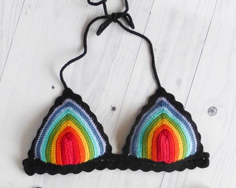 Rainbow Bikini Top - Rainbow Crochet Top - Swimsuit Top - Festival Top Crochet