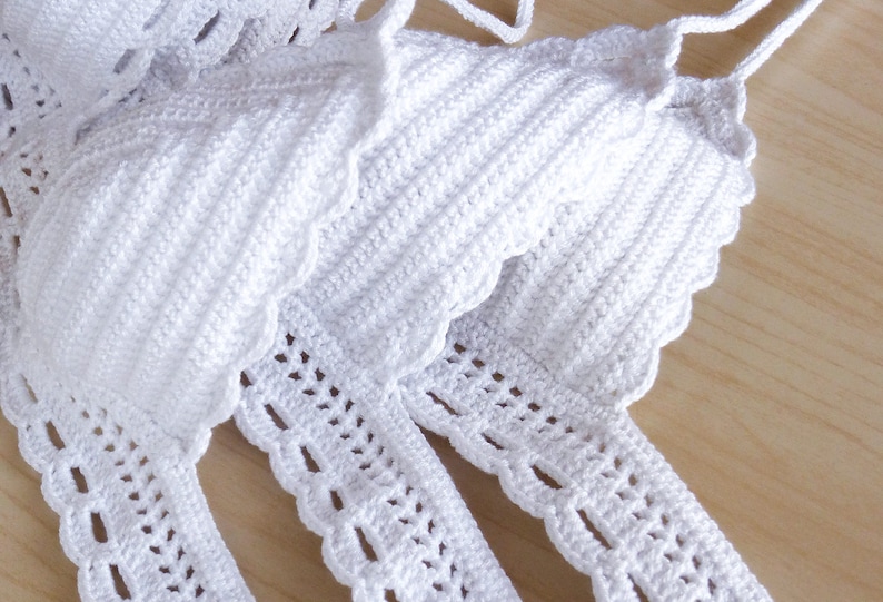 White Crochet Bikini Top Crochet Halter Bikini Top Crochet Bra Top Crochet Bralette Crochet Swimsuit Crochet Triangle Bikini Top image 7