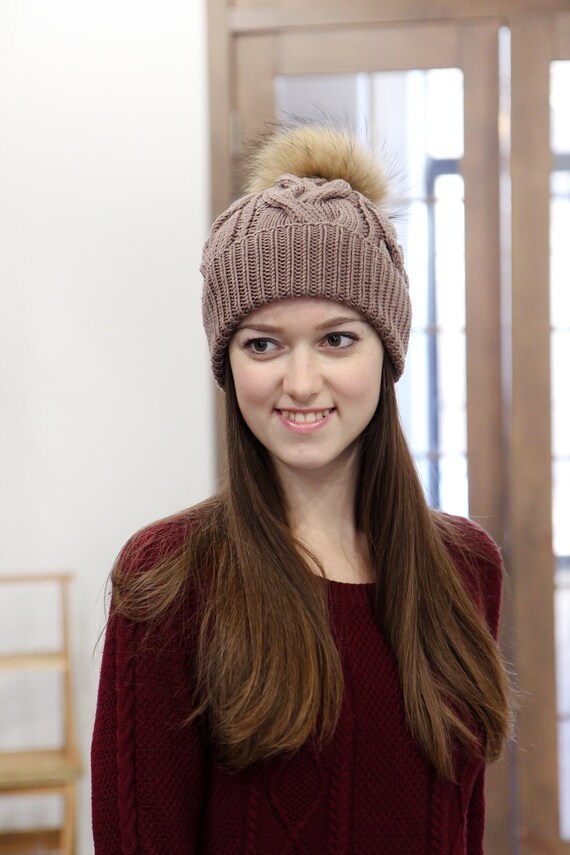 Brown Knitted Hat Merino Wool Beanie Womens Hat Trendy