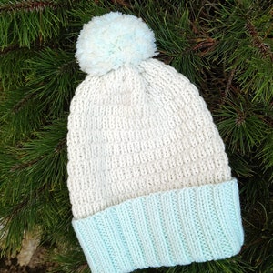 Pom-Pom Hat, Custom Colors Knit Pom Pom Beanie, Knitted Merino Wool Hat, Two Color Hat, Winter Beanie, Winter Hat image 5