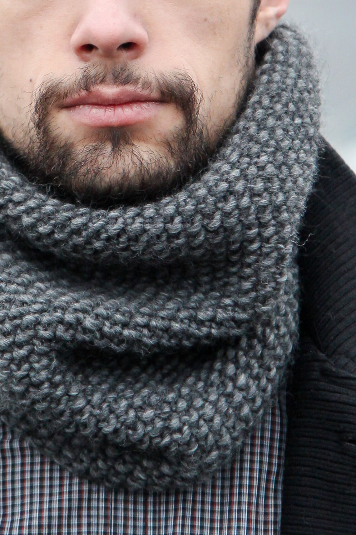 Mens Wool Scarf Gray Mens Scarf Knitted Gifts for Guys - Etsy