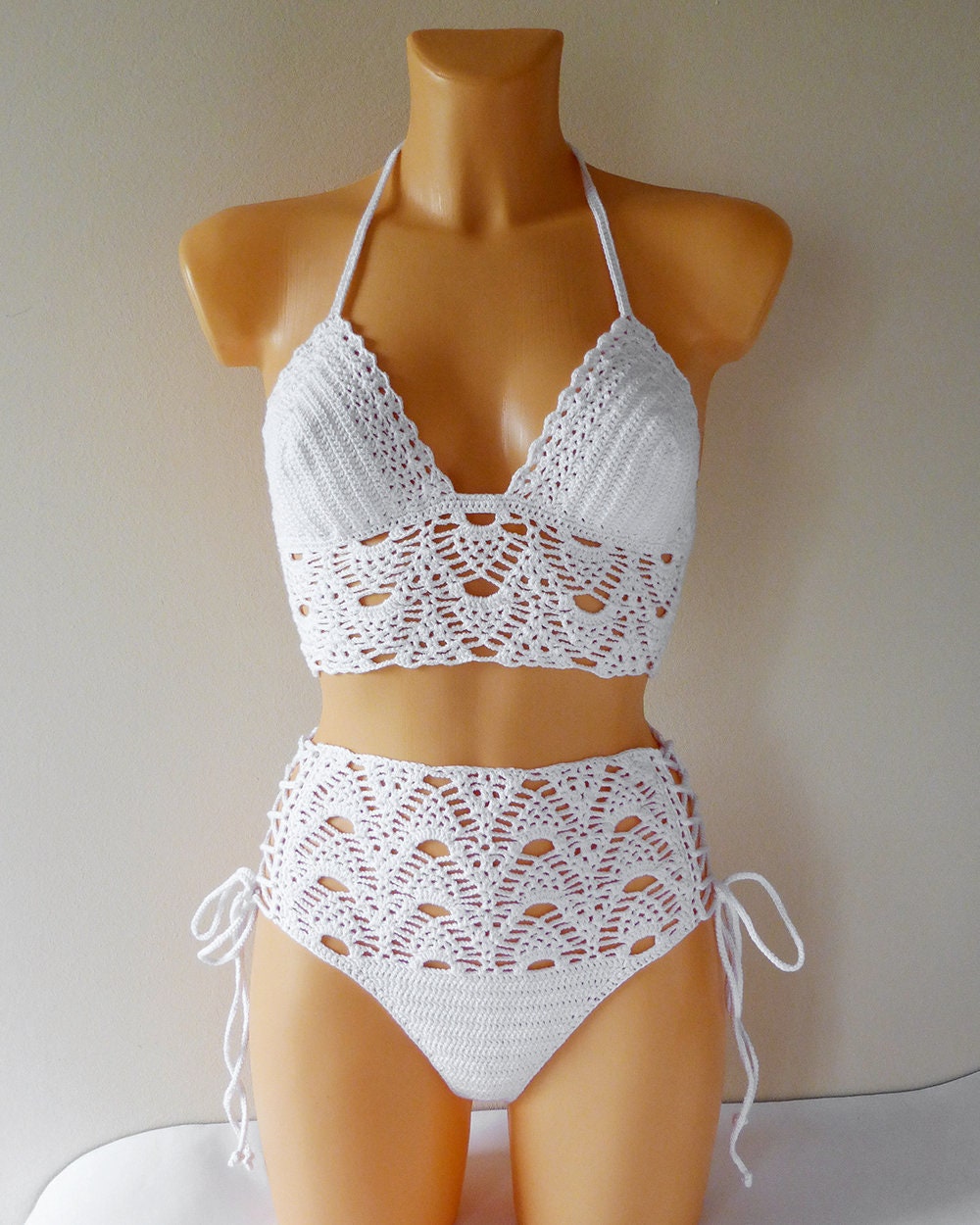 High Waist Crochet Swimsuit Lace High Waisted Crochet Bikini - Etsy