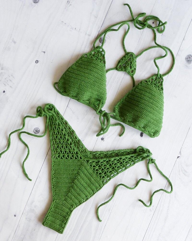 Sexy Crochet Bikini - High Cut Thong Bikini - Hig Leg Thong