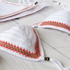 Brésilien Crochet Bikini Blanc Crochet Bikini Ensemble Crochet Maillot de bain Boho Crochet Maillot de bain Avec Perles Femme Crochet Maillots de bain image 6