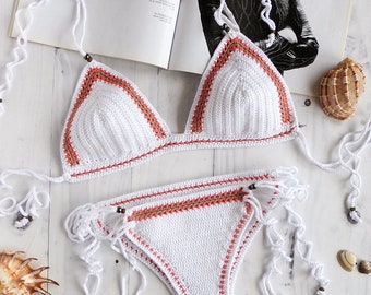 Bikini de ganchillo brasileño Blanco Crochet Bikini Set - Etsy
