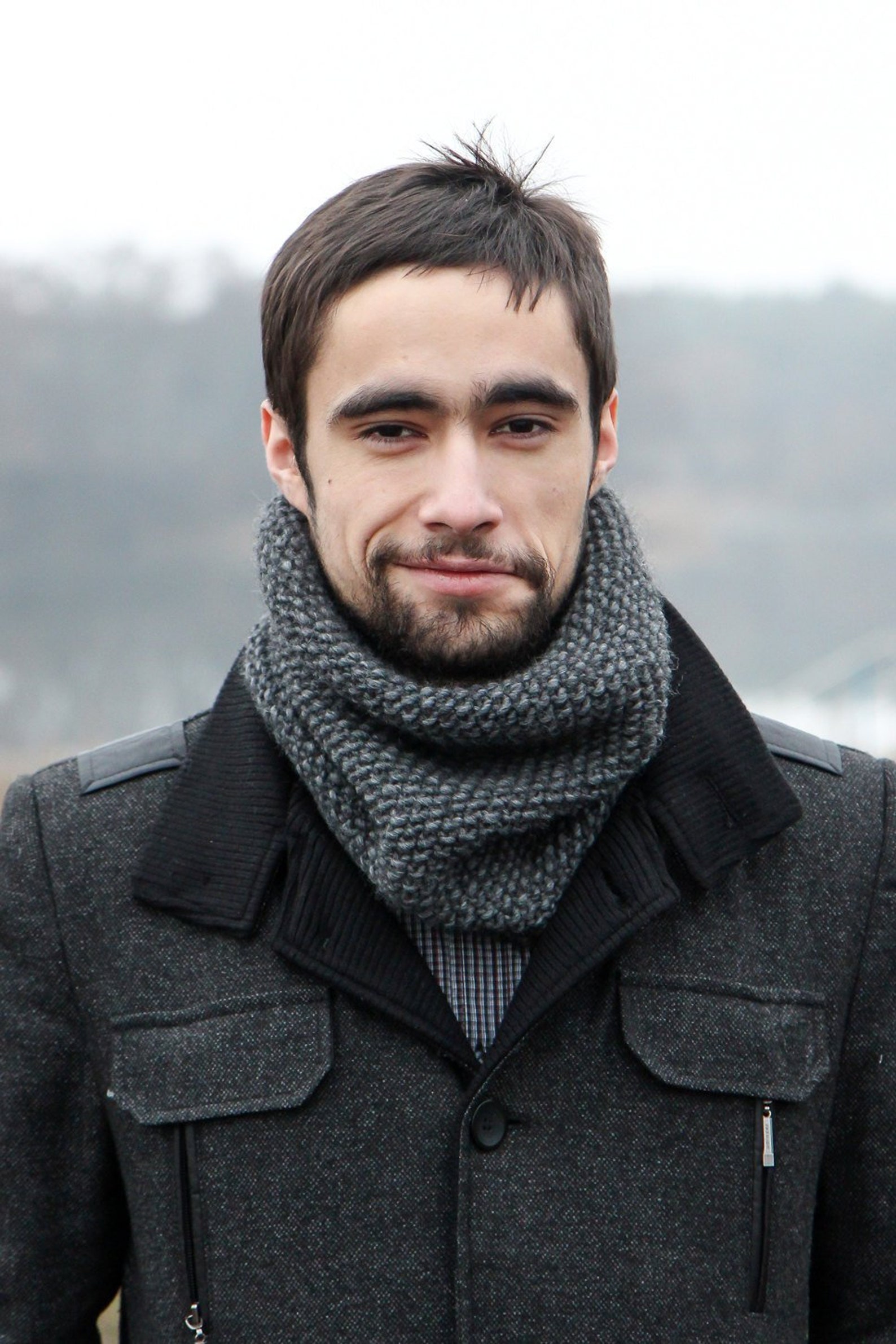 Mens Wool Scarf Gray Mens Scarf Knitted Gifts for Guys Etsy