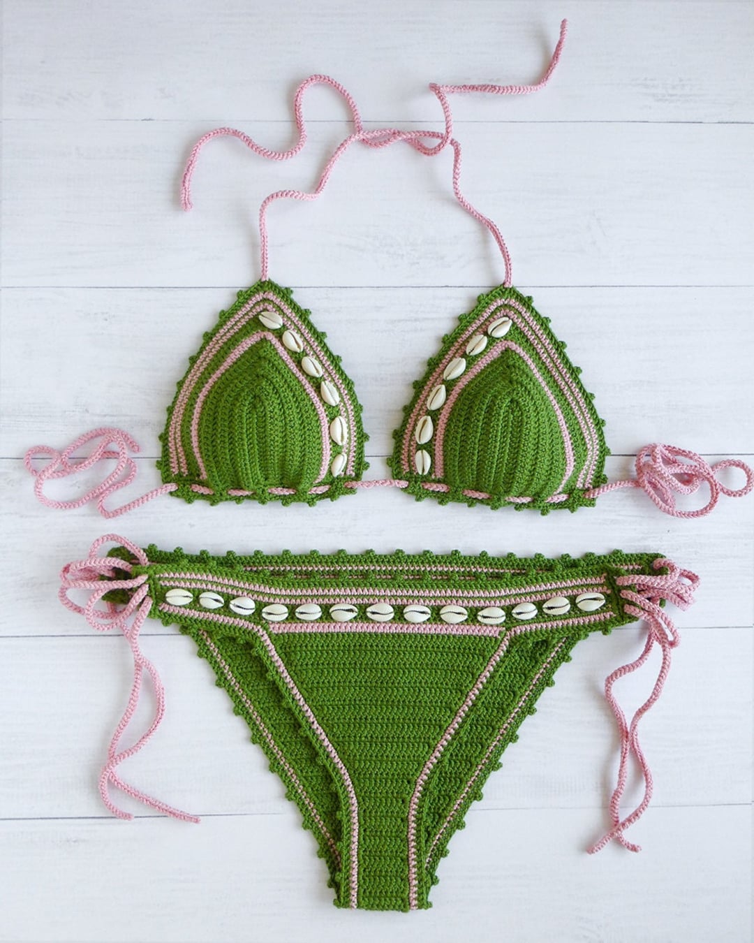 Seashell Crochet Bikini Set Two Tone Swimsuit Crochet, Crochet Swimwear