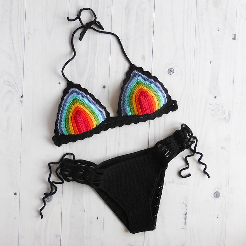 Rainbow Crochet Bikini, Brazilian Bikini Set, Woman Crochet Two Piece Bathing Suit image 3