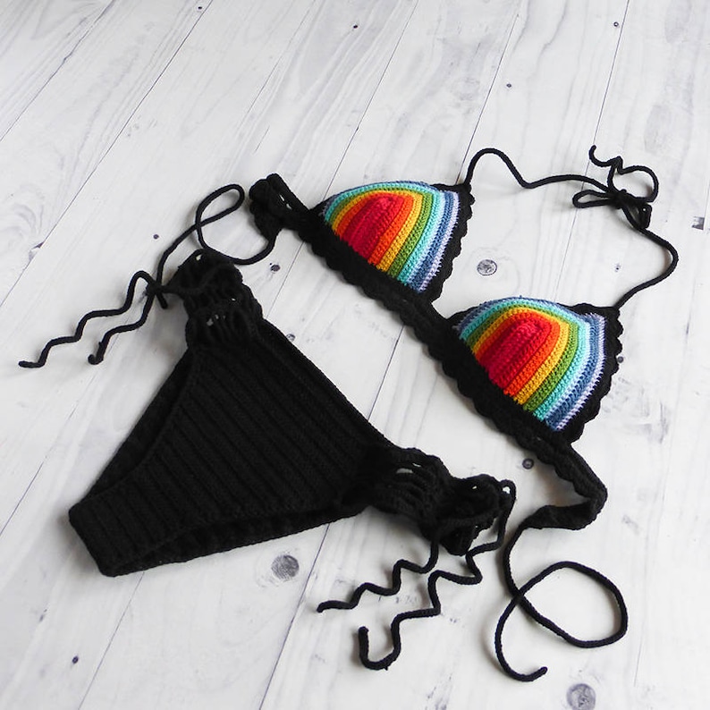 Rainbow Crochet Bikini, Brazilian Bikini Set, Woman Crochet Two Piece Bathing Suit image 1