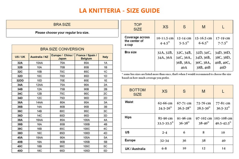 Peut inclure: Un tableau des tailles pour les v&ecirc;tements pour femmes, indiquant les tailles de soutien-gorge et de bas en US, UK, Australie, Nouvelle-Z&eacute;lande, Europe, Chine, Japon, France, Espagne, Belgique et Italie. Le tableau comprend &eacute;galement des mesures en centim&egrave;tres et en pouces pour les tailles du haut et du bas.