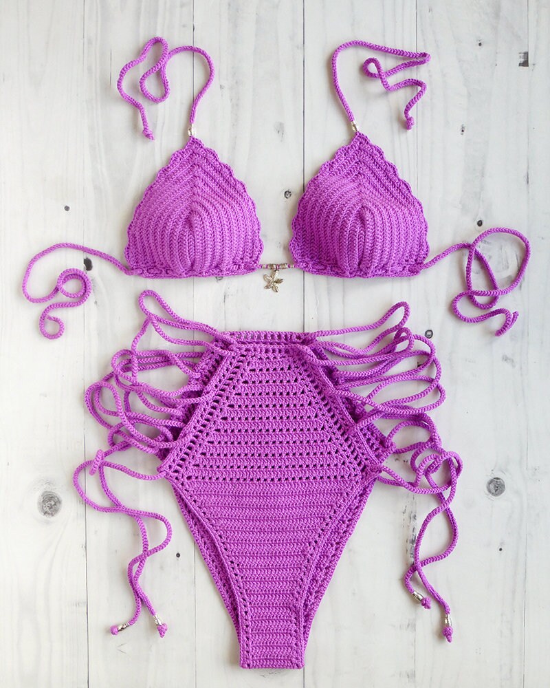High waisted crochet bikini deals