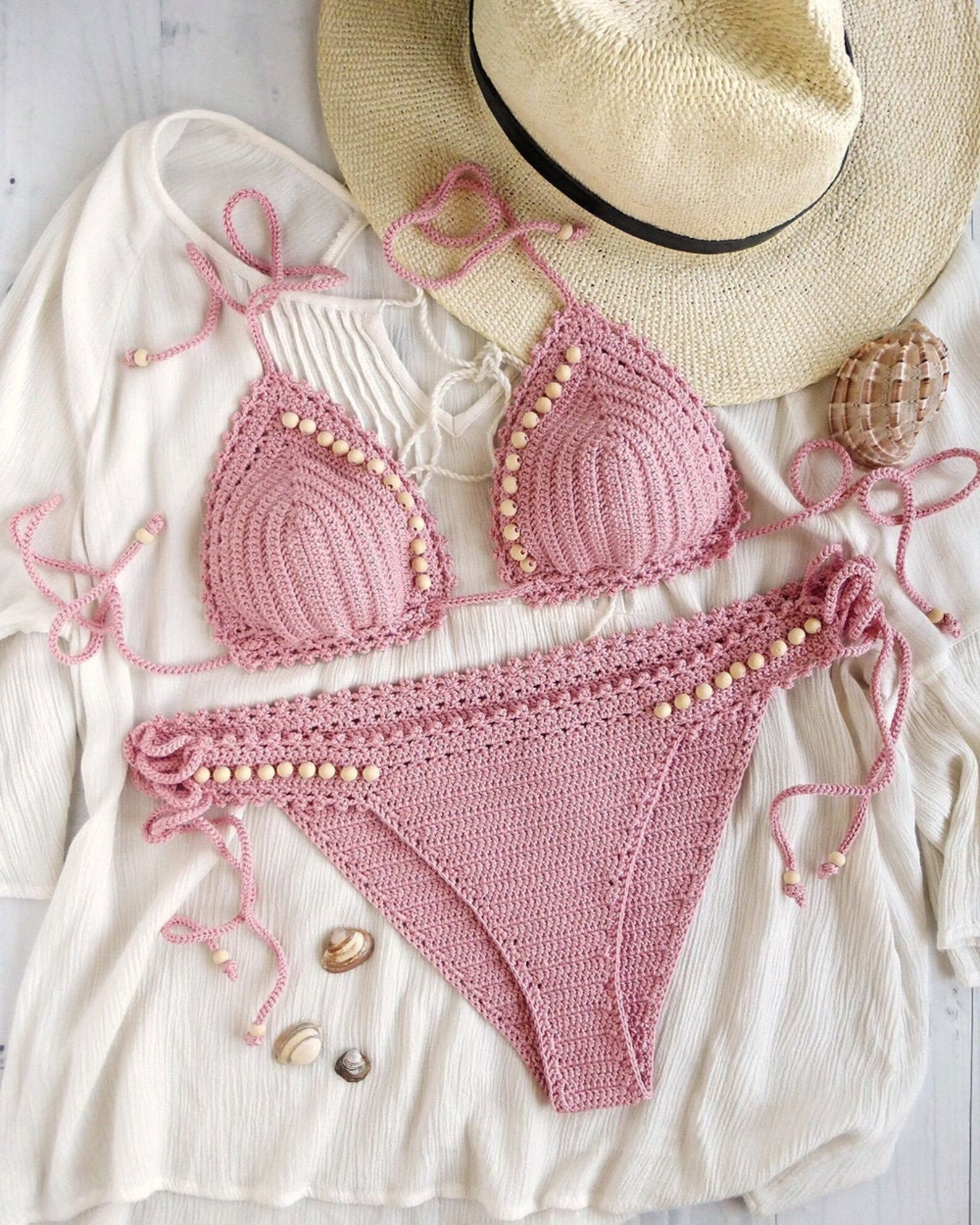 Triangle Crocheted Bikini Set With Beads Beaded Crochet Etsy