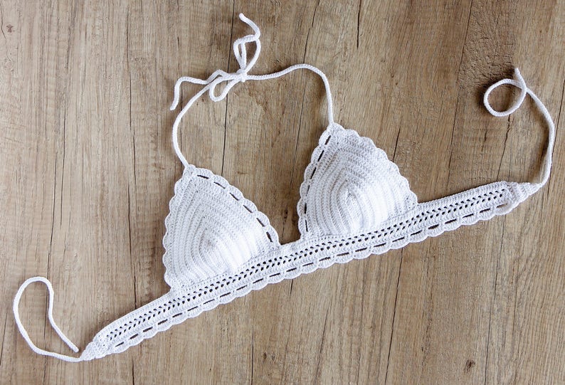 White Crochet Bikini Top Crochet Halter Bikini Top Crochet Bra Top Crochet Bralette Crochet Swimsuit Crochet Triangle Bikini Top image 1