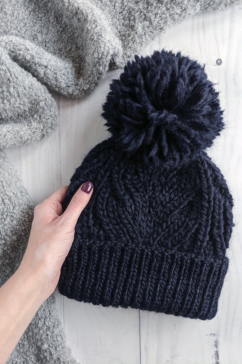 Women’s Mixed Black Winter Ribbed Beanie Hat Chunky Cable Knit Pompom Warm Amazon.com: PAGE ONE Womens Winter Ribbed Beanie Crossed Cap  main image 2