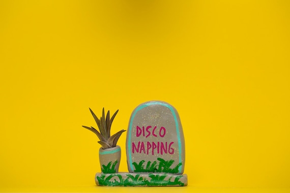 DISCO NAPPING GRAVE / grave stone planter / grave planter / cement planter