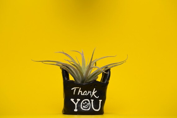 BLACK THANK YOU bag planter /thank you bag / thank you bag planter