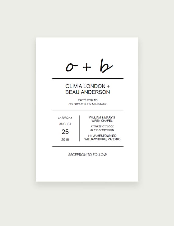 Minimal Wedding Invitation Template, Monogram Wedding Invite, Initials, Instant Download, DIY Printable, Instant Download PDF Editable 5x7