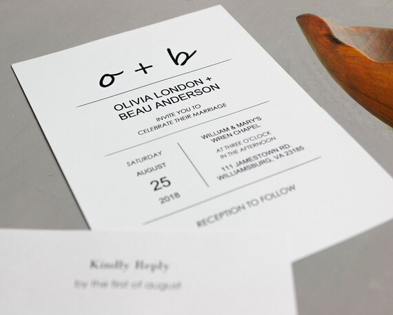 Minimal Wedding Invitation Template, Monogram Wedding Invite, Initials, Instant Download, DIY Printable, Instant Download PDF Editable 5x7