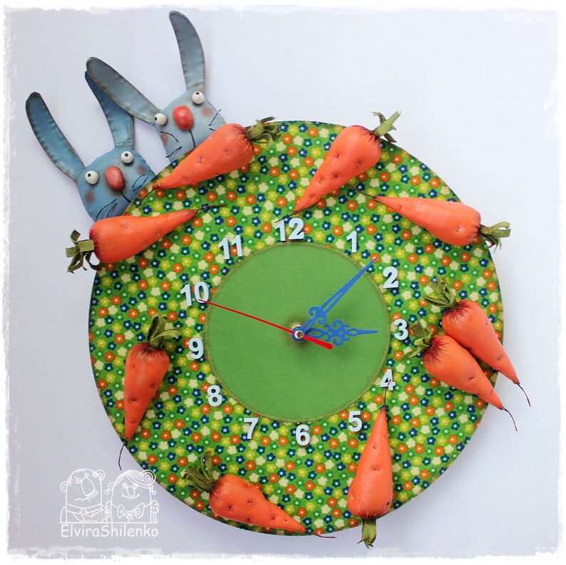 Kitchen clocks Rabbit and Carrot Kids wall clock Etsy