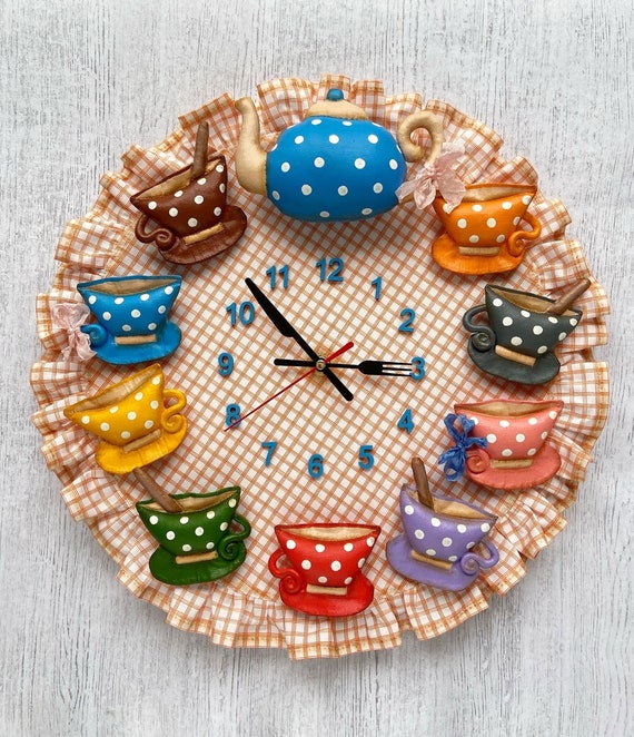 Kitchen Wall Clocks Teapot Set Dining Room Clock Mini Tea Etsy