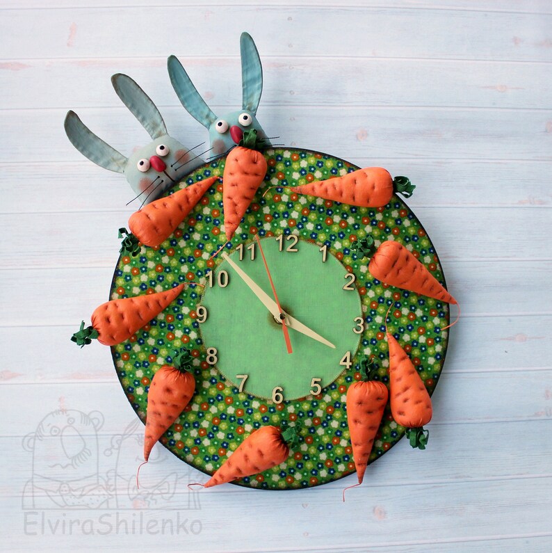 Kitchen clocks Rabbit and Carrot Kids wall clock Etsy