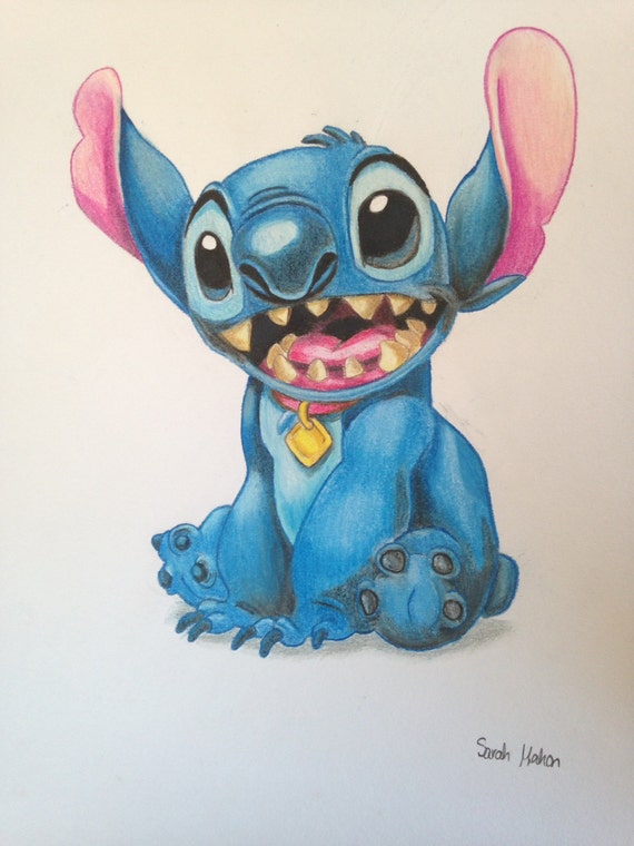 Items similar to ORIGINAL Stitch colored pencil drawing. A4 size. on Etsy