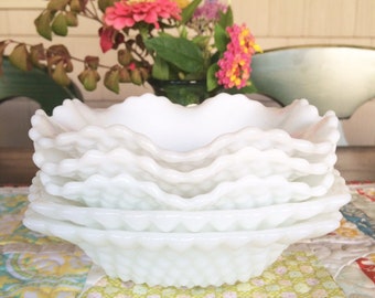 Milk Glass Bowl Hobnail Milk Glass Candy Dish Vintage Candy Dish White Bowl Small Bowl Set Wedding Decor Dessert Stand Dessert Table Decor