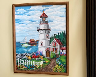 Lighthouse Art Lighthouse Painting Paint By Numbers Wall Art Cottage Decor Lighthouse Decor Landscape Art for Wall Decor Lighthouse Gifts