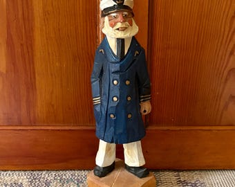 Tall Carved Sailor Wood Sailor Captain Vintage Nautical Decor Sailing Gift Sailing Decor Boating Gift Nautical Gifts Carved Wood Figurine
