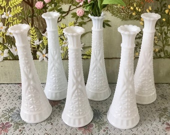 6 Milk Glass Vase Set of Vases for Flowers Vases for Centerpieces Milk Glass Bud Vase White Vases Bulk Vases for Wedding Decor Vintage Vases