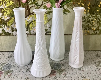 4 Milk Glass Vases for Flowers Vase Decor Vases Wedding Decor Milk Glass Bud Vase Lot White Vases Centerpiece Vases Bulk Vases Set of Vases