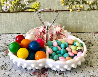 Tazón de vidrio para leche con forma de clavo, plato de vidrio para leche blanco, plato para dulces de vidrio para leche, plato dividido de vidrio Fenton, soporte para postres, tazón para servir, plato para dulces vintage