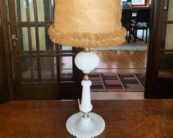 White Milk Glass Lamp Vintage Table Lamp Antique Lamp Vintage Lighting Bedroom Lamp Shade Hobnail Lamp Vintage Lamp Accent Lamp White Lamp